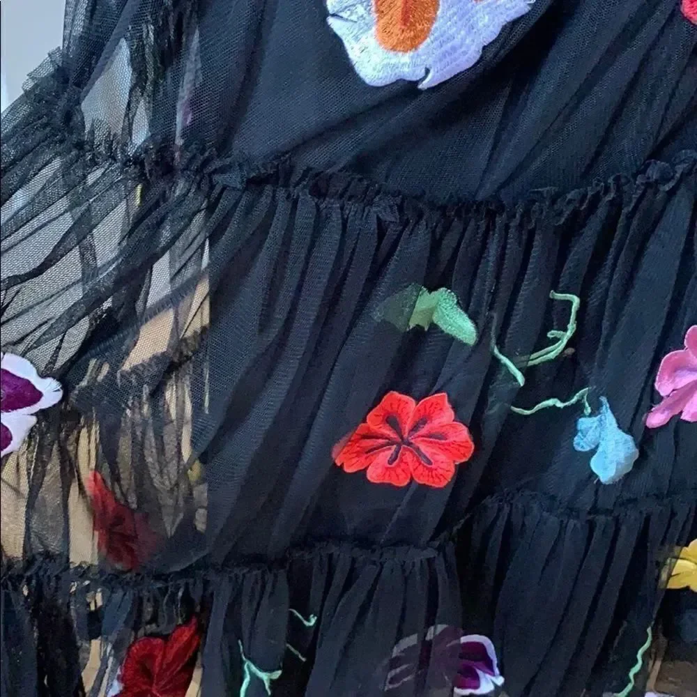 Kenar Black Floral Skirt